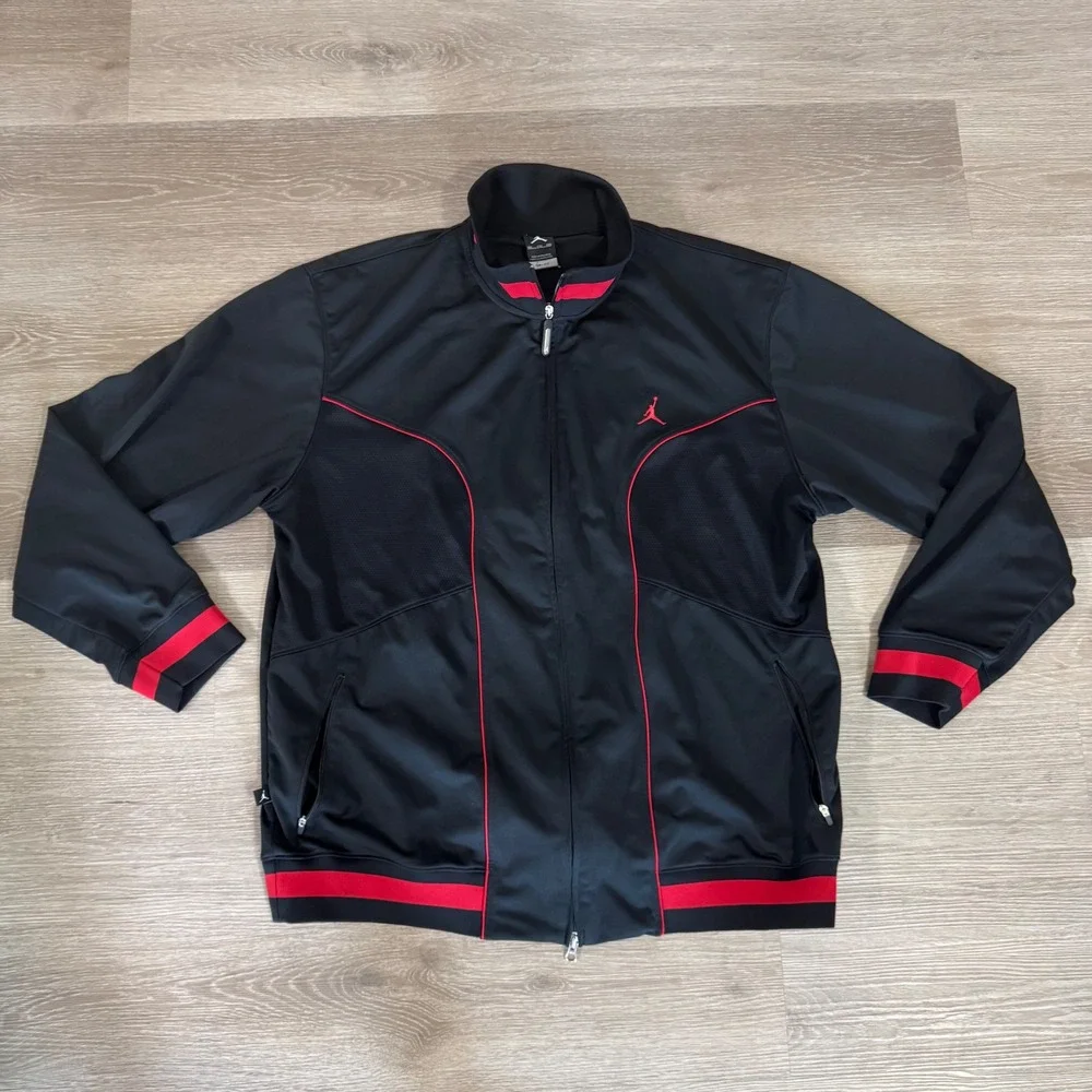 Jordan Track Jacket Mens XXL Black Red Dri-Fit Full Zip Athletic Coat
